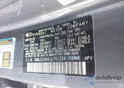 2018 Hyundai Tucson Se from USA, damaged, VIN KM8J2CA4XJU701264